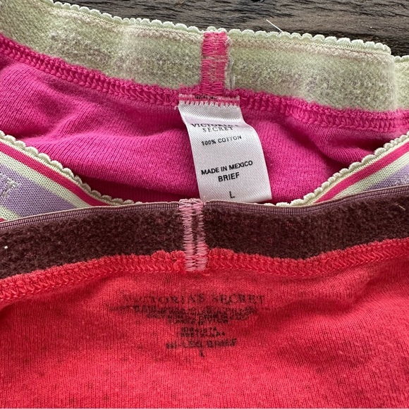 Vintage Victorias Secret Bundle of 2 Pair Large Briefs Panties Hi Leg Pink Red - Picture 4 of 6